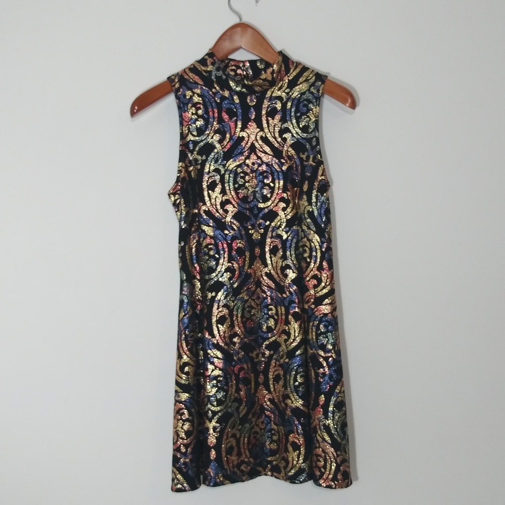 Cherish S Fit Flare Foil Damask Multi Party Dress